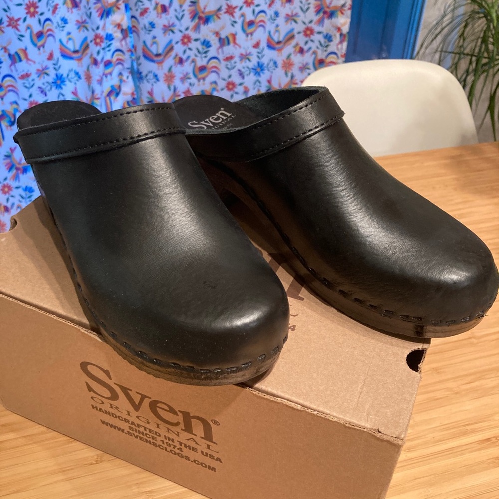 Sven Genuine Leather Swedish Black Clogs 9 / 40